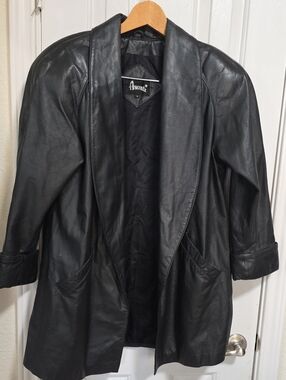Avanti Vintage 80's Women's Black Leather Open-Front Coat Size S